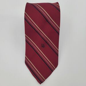 Vintage Christian Dior Silk Blend Striped Tie Burgundy Gold Navy Made In USA